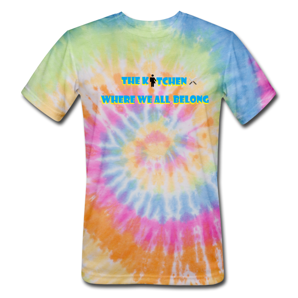 "The Kitchen: Where We All Belong" Tie Dye T-Shirt - rainbow