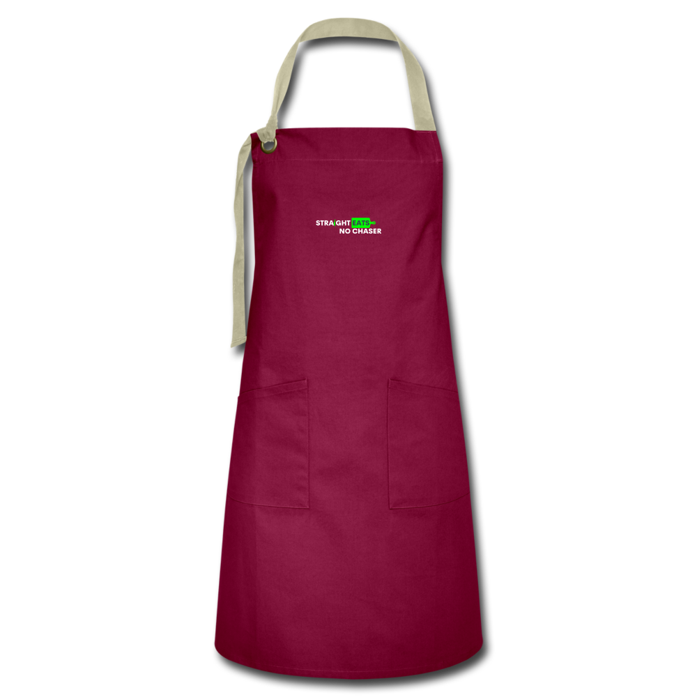 "Straight Eats. No Chaser." Artisan Apron - burgundy/khaki